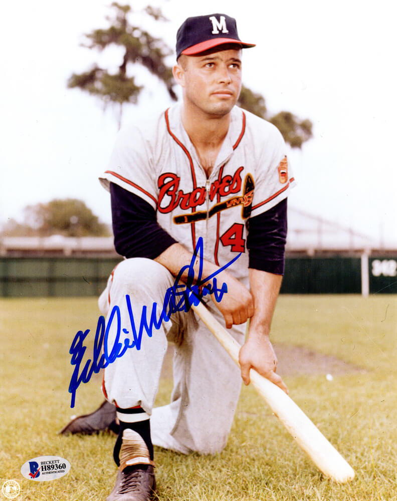 Eddie Matthews Signed Braves Kneel Pose With Bat 8x10 Photo - MAT08P110 - Eddie Matthews Signed Braves Kneel Pose With Bat 8x10 Photo product image