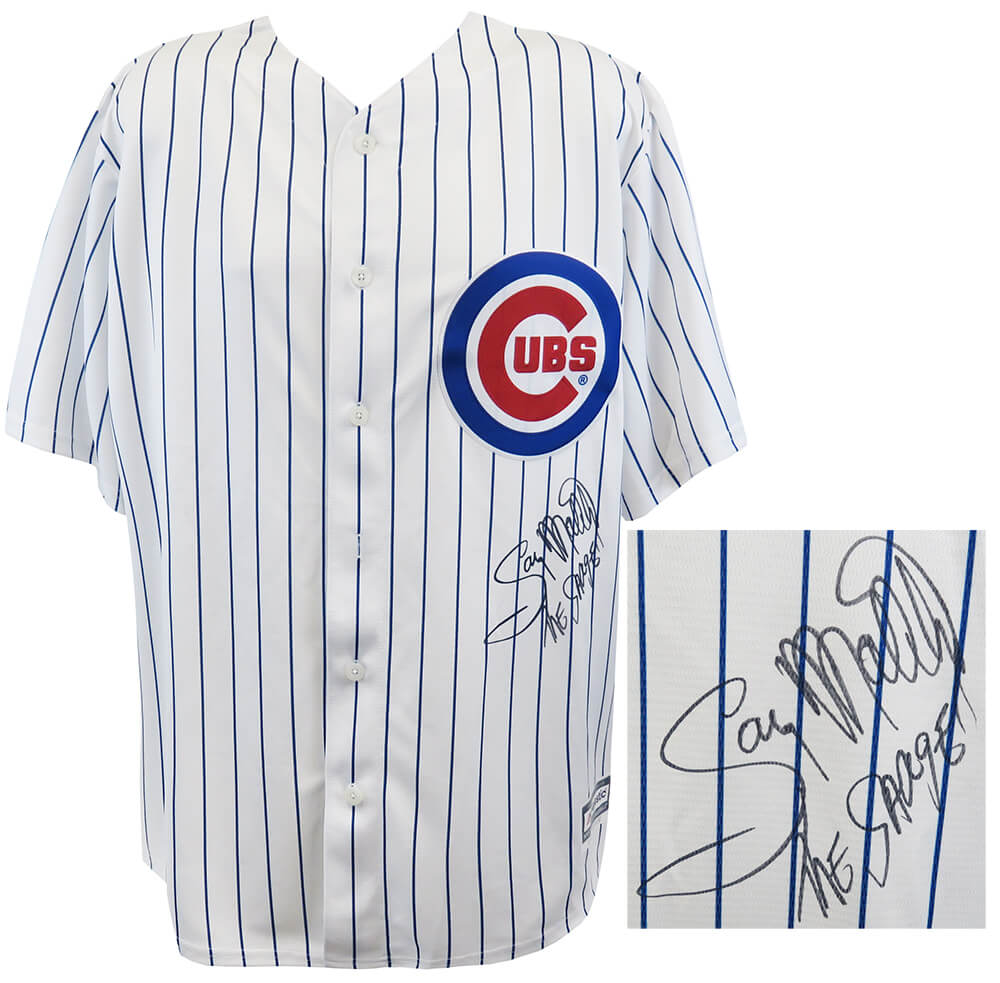 Gary Matthews Signed Chicago Cubs White Pinstripe Majestic Replica Baseball Jersey w/Sarge - MATJRY111 - Gary Matthews Signed Chicago Cubs White Pinstripe Majestic Replica Baseball Jersey w/Sarge product image