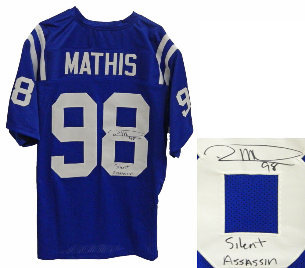 Robert Mathis Signed Blue Custom Football Jersey w/Silent Assassin - MATJRY313 - Robert Mathis Signed Blue Custom Football Jersey w/Silent Assassin product image