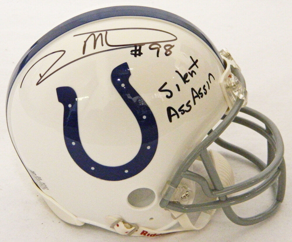 Robert Mathis Signed Colts Riddell Replica Mini Helmet w/Silent Assassin - MATMIN302 - Robert Mathis Signed Colts Riddell Replica Mini Helmet w/Silent Assassin product image
