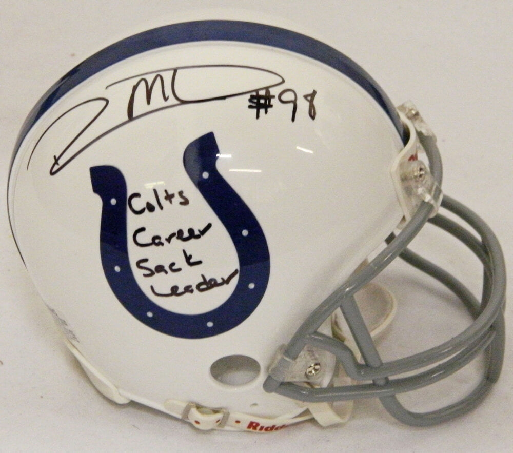 Robert Mathis Signed Colts Riddell Replica Mini Helmet w/Colts Career Sack Leader - MATMIN303 - Robert Mathis Signed Colts Riddell Replica Mini Helmet w/Colts Career Sack Leader product image