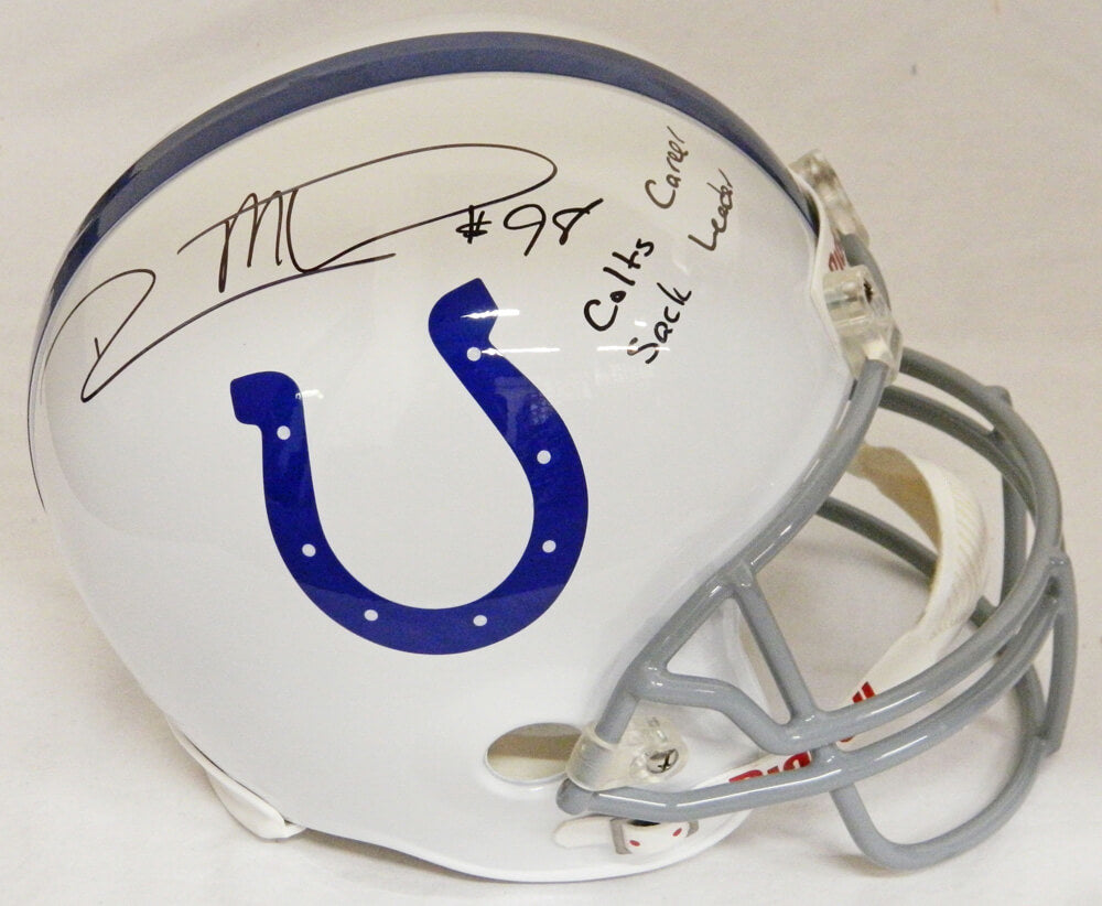 Robert Mathis Signed Colts Riddell Full-Size Replica Helmet w/Colts Career Sack Leader - MATREP302 - Robert Mathis Signed Colts Riddell Full-Size Replica Helmet w/Colts Career Sack Leader product image