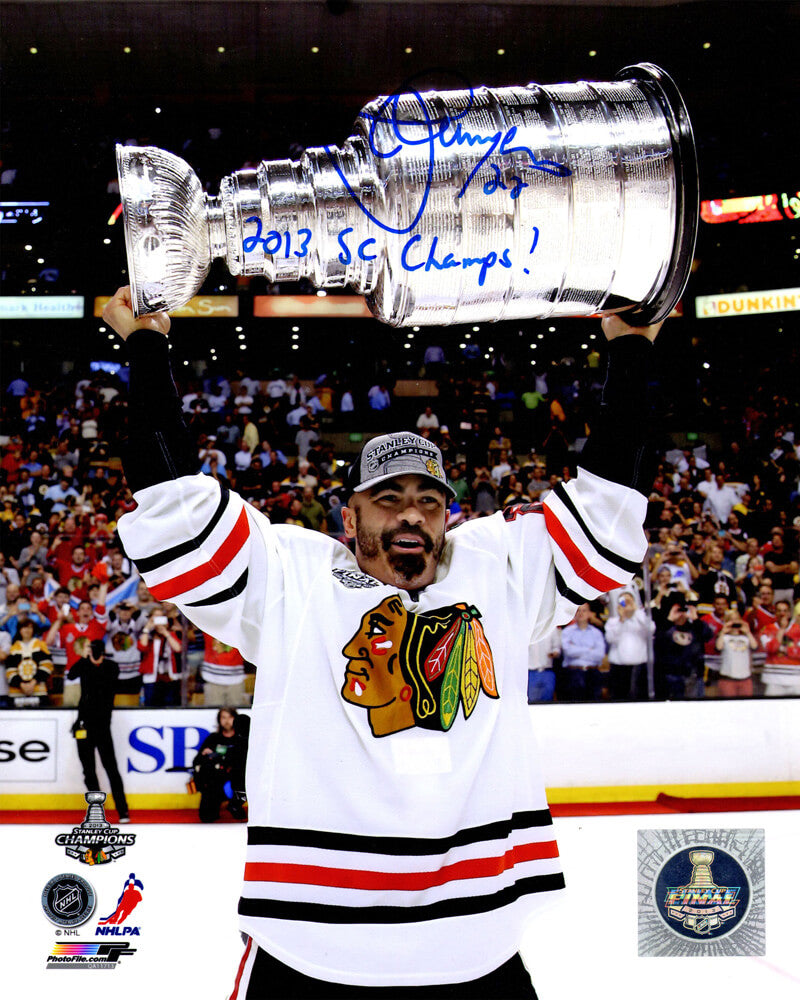 Jamal Mayers Signed Chicago Blackhawks 2013 Stanley Cup Trophy 8x10 Photo w/2013 SC Champs - MAY08P403 - Jamal Mayers Signed Chicago Blackhawks 2013 Stanley Cup Trophy 8x10 Photo w/2013 SC Champs product image