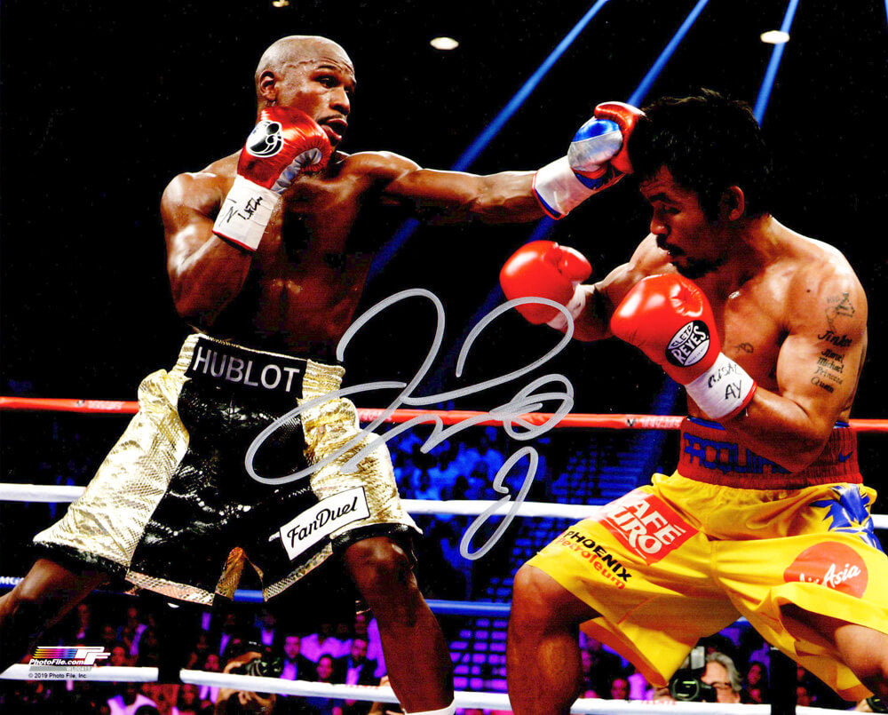 Floyd Mayweather Jr. Signed Boxing Fighting Manny Pacquiao 8x10 Photo - MAY08P500 - Floyd Mayweather Jr. Signed Boxing Fighting Manny Pacquiao 8x10 Photo product image