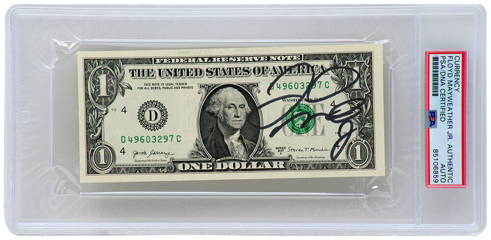Floyd Mayweather Jr. Signed $1 Bill US Currency - (PSA/DNA Encapsulated) - MAYCUT501 - Floyd Mayweather Jr. Signed $1 Bill US Currency - (PSA/DNA Encapsulated) product image