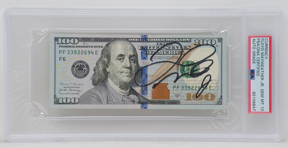 Floyd Mayweather Jr. Signed $100 Bill (GEM MT 10 Autograph Grade) (PSA/DNA Encapsulated) - MAYCUT503 - Floyd Mayweather Jr. Signed $100 Bill (GEM MT 10 Autograph Grade) (PSA/DNA Encapsulated) product image