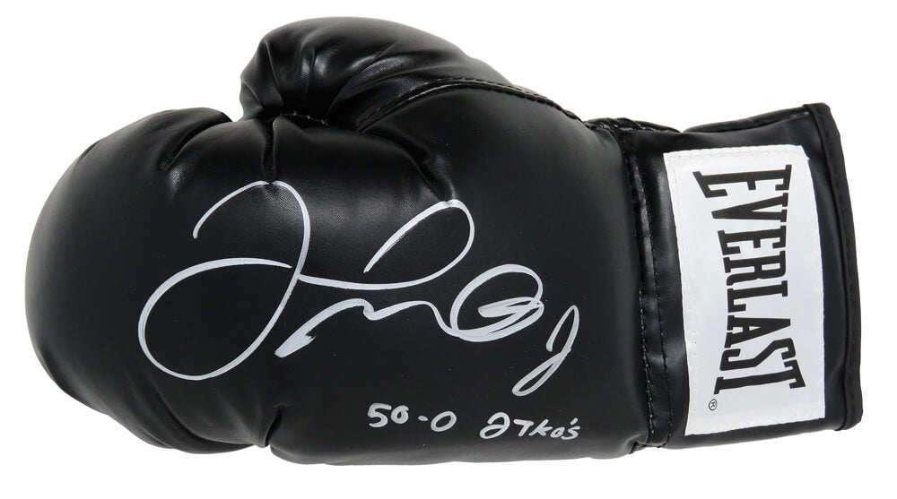 Floyd Mayweather Jr. Signed Everlast Black Boxing Glove w/50-0, 27 KO's - MAYGLV506 - Floyd Mayweather Jr. Signed Everlast Black Boxing Glove w/50-0, 27 KO's product image
