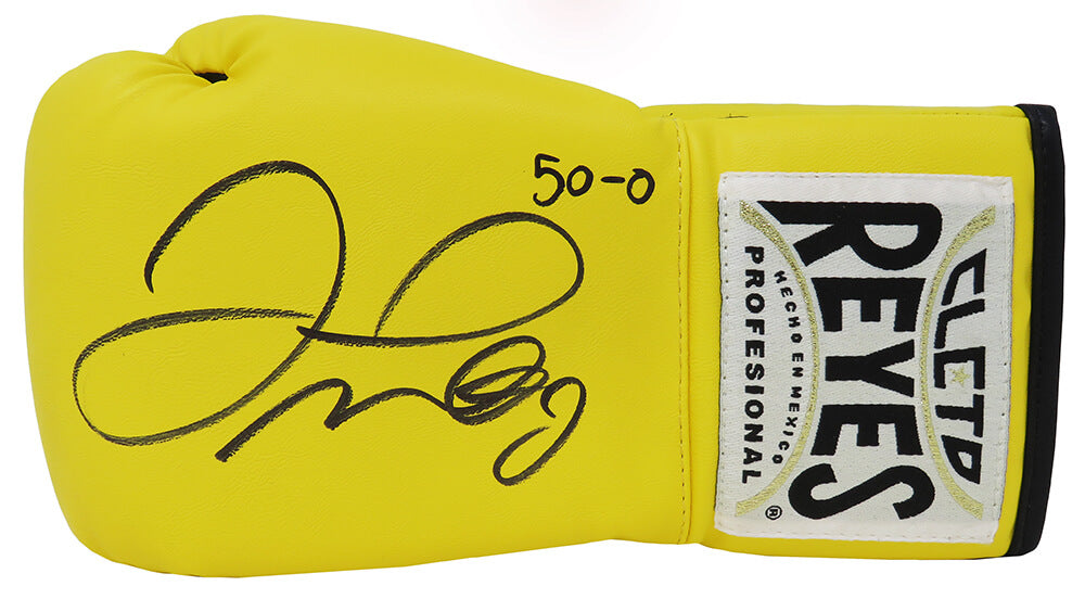 Floyd Mayweather Jr. Signed Cleto Reyes Yellow Boxing Glove w/50-0 - MAYGLV513 - Floyd Mayweather Jr. Signed Cleto Reyes Yellow Boxing Glove w/50-0 product image