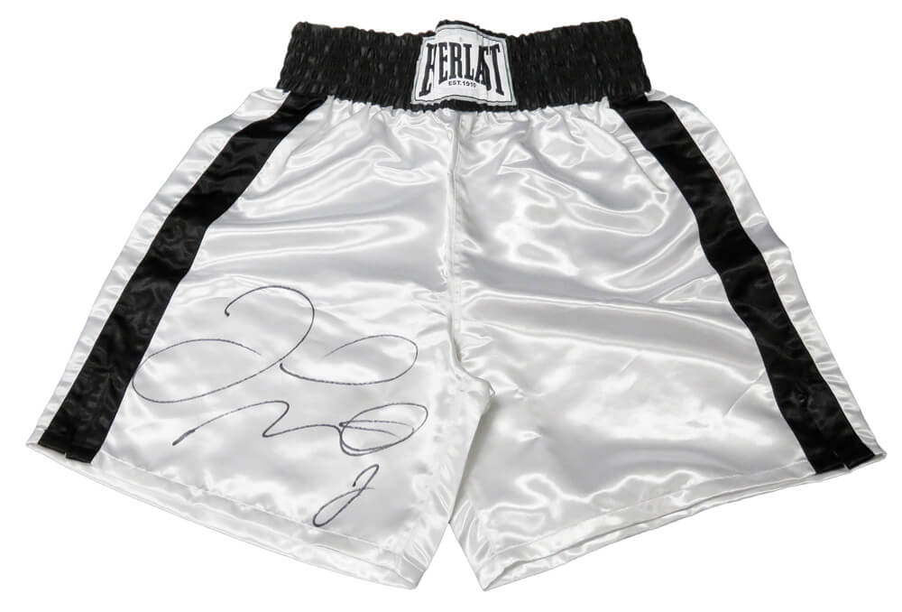 Floyd Mayweather Jr Signed Everlast White Boxing Trunks - MAYTRU500 - Floyd Mayweather Jr Signed Everlast White Boxing Trunks product image