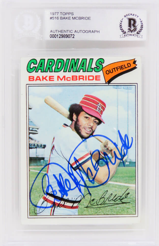 Bake McBride Signed St Louis Cardinals 1977 Topps Baseball Card #516 - (Beckett Encapsulated) - MCBCAR100 - Bake McBride Signed St Louis Cardinals 1977 Topps Baseball Card #516 - (Beckett Encapsulated) product image