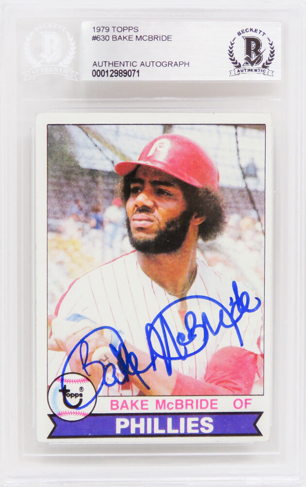 Bake McBride Signed Philadelphia Phillies 1979 Topps Baseball Card #630 - (Beckett Encapsulated) - MCBCAR101 - Bake McBride Signed Philadelphia Phillies 1979 Topps Baseball Card #630 - (Beckett Encapsulated) product image