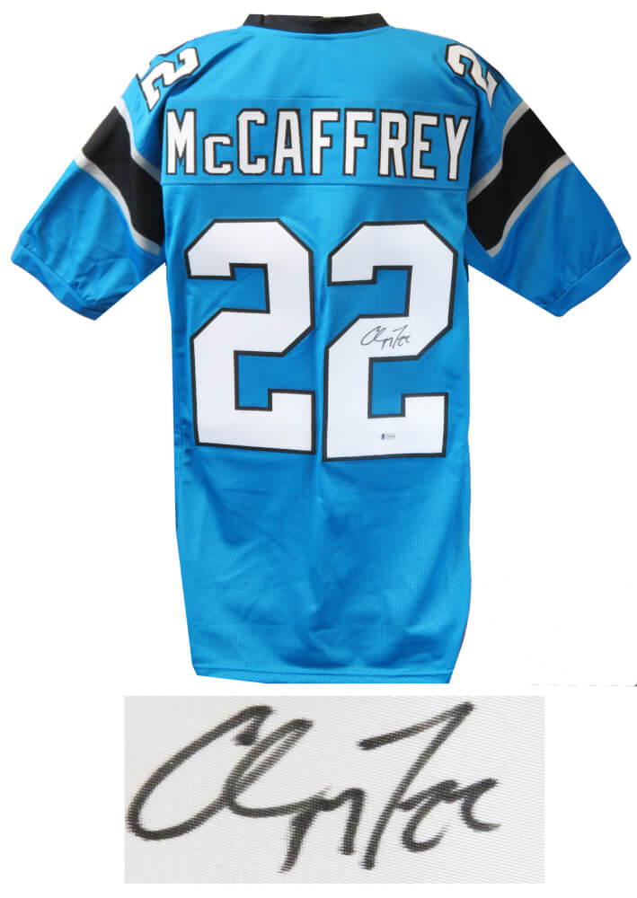 Christian McCaffrey Signed Blue Custom Football Jersey (Beckett) - MCCJRY322 - Christian McCaffrey Signed Blue Custom Football Jersey (Beckett) product image