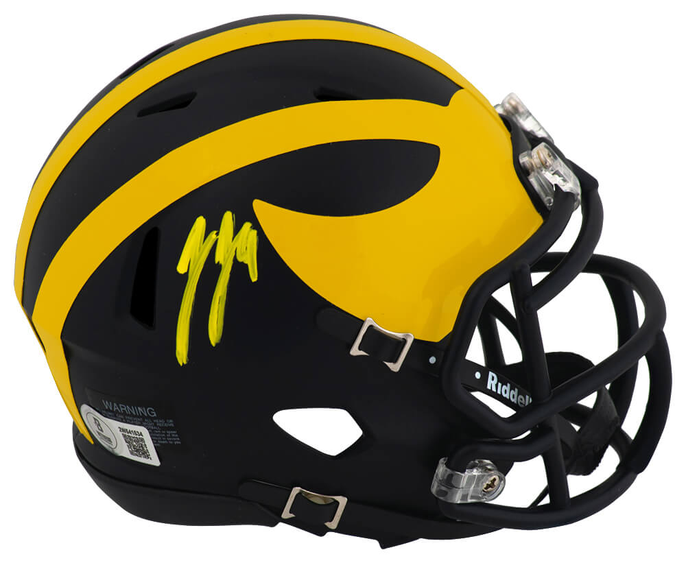J.J. (JJ) McCarthy Signed Michigan Wolverines Riddell Speed Mini Helmet (Beckett) - MCCMIN320 - J.J. (JJ) McCarthy Signed Michigan Wolverines Riddell Speed Mini Helmet (Beckett) product image