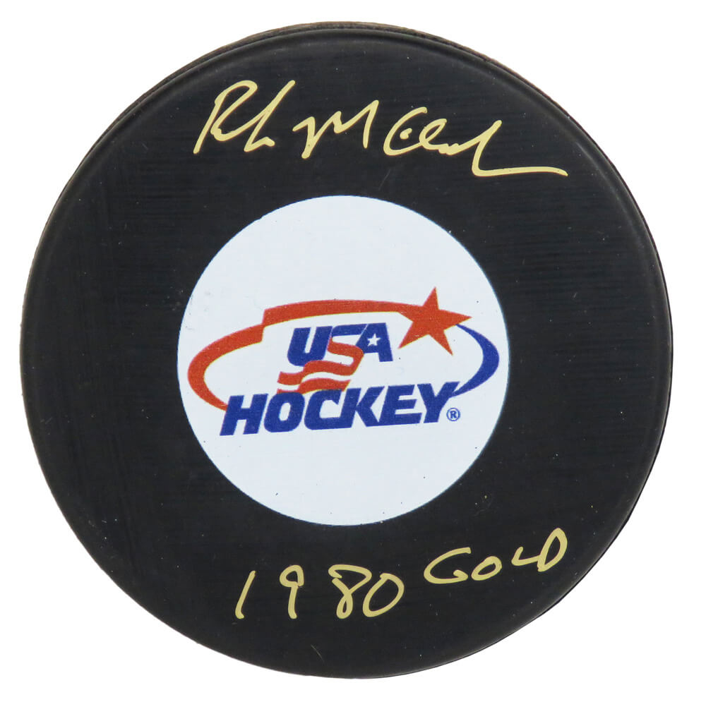 Rob McClanahan Signed USA Hockey Logo Hockey Puck w/1980 Gold - MCCPUC401 - Rob McClanahan Signed USA Hockey Logo Hockey Puck w/1980 Gold product image