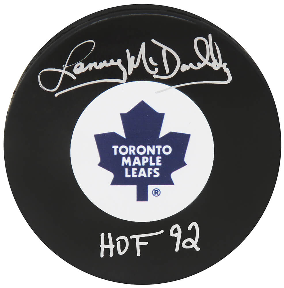 Lanny McDonald Signed Maple Leafs Logo Hockey Puck w/HOF'92 - MCDPUC413 - Lanny McDonald Signed Maple Leafs Logo Hockey Puck w/HOF'92 product image