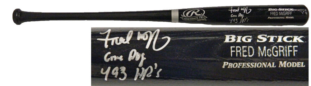 Fred McGriff Signed Rawlings Name-Engraved Black Big Stick Bat w/Crime Dog & 493 HRs - MCGBAT100 - Fred McGriff Signed Rawlings Name-Engraved Black Big Stick Bat w/Crime Dog & 493 HRs product image