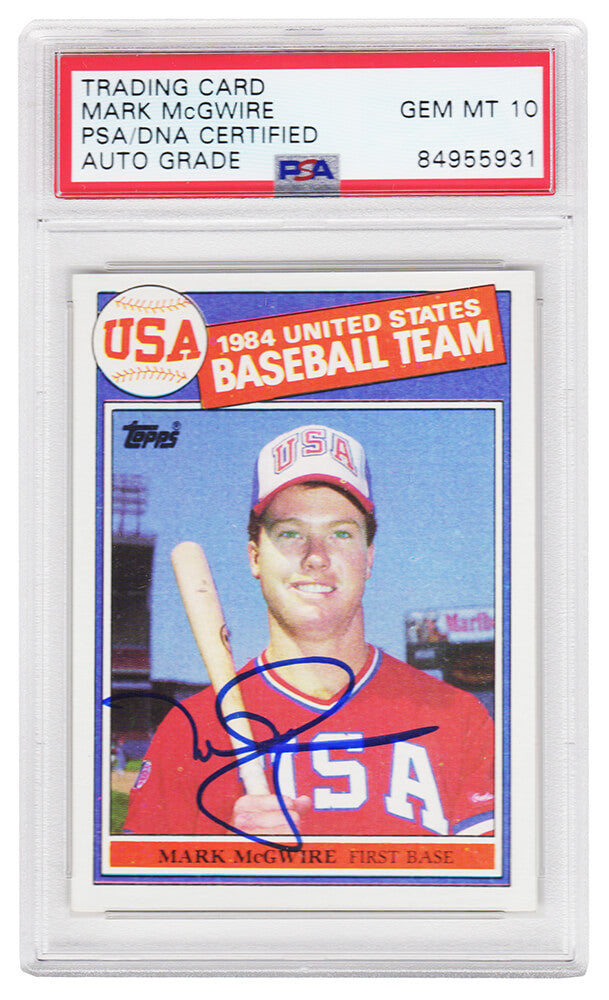 Mark McGwire Signed Team USA 1985 Topps Baseball Rookie Card #401 (PSA/DNA / Auto Grade 10) - MCGCAR114 - Mark McGwire Signed Team USA 1985 Topps Baseball Rookie Card #401 (PSA/DNA / Auto Grade 10) product image