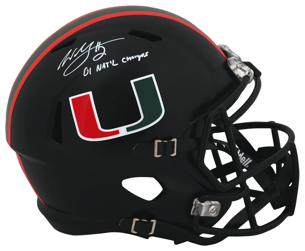 Willis McGahee Signed Miami Hurricanes Night Black Riddell Full Size Speed Replica Helmet w/01 Nat'l Champs - MCGREP300 - Willis McGahee Signed Miami Hurricanes Night Black Riddell Full Size Speed Replica Helmet w/01 Nat'l Champs product image