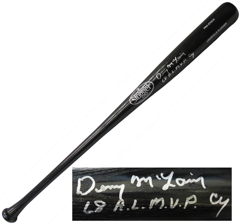 Denny McLain Signed Louisville Slugger Black Baseball Bat w/68 AL MVP, CY - MCLBAT100 - Denny McLain Signed Louisville Slugger Black Baseball Bat w/68 AL MVP, CY product image