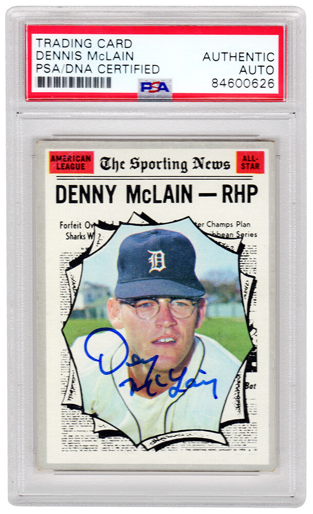 Denny McLain Signed Detroit Tigers 1970 Topps Baseball Trading Card #467 - (PSA/DNA Encapsulated) - MCLCAR101 - Denny McLain Signed Detroit Tigers 1970 Topps Baseball Trading Card #467 - (PSA/DNA Encapsulated) product image