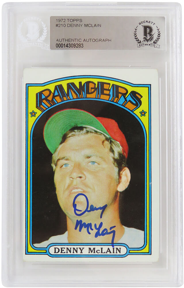 Denny McLain Signed Texas Rangers 1972 Topps Baseball Trading Card #210 - (Beckett Encapsulated) - MCLCAR103 - Denny McLain Signed Texas Rangers 1972 Topps Baseball Trading Card #210 - (Beckett Encapsulated) product image