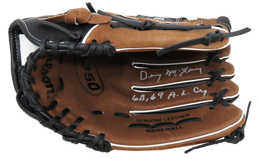 Denny McLain Signed Wilson A350 Black & Brown Fielders Glove w/68, 69 AL CY - MCLGLV101 - Denny McLain Signed Wilson A350 Black & Brown Fielders Glove w/68, 69 AL CY product image