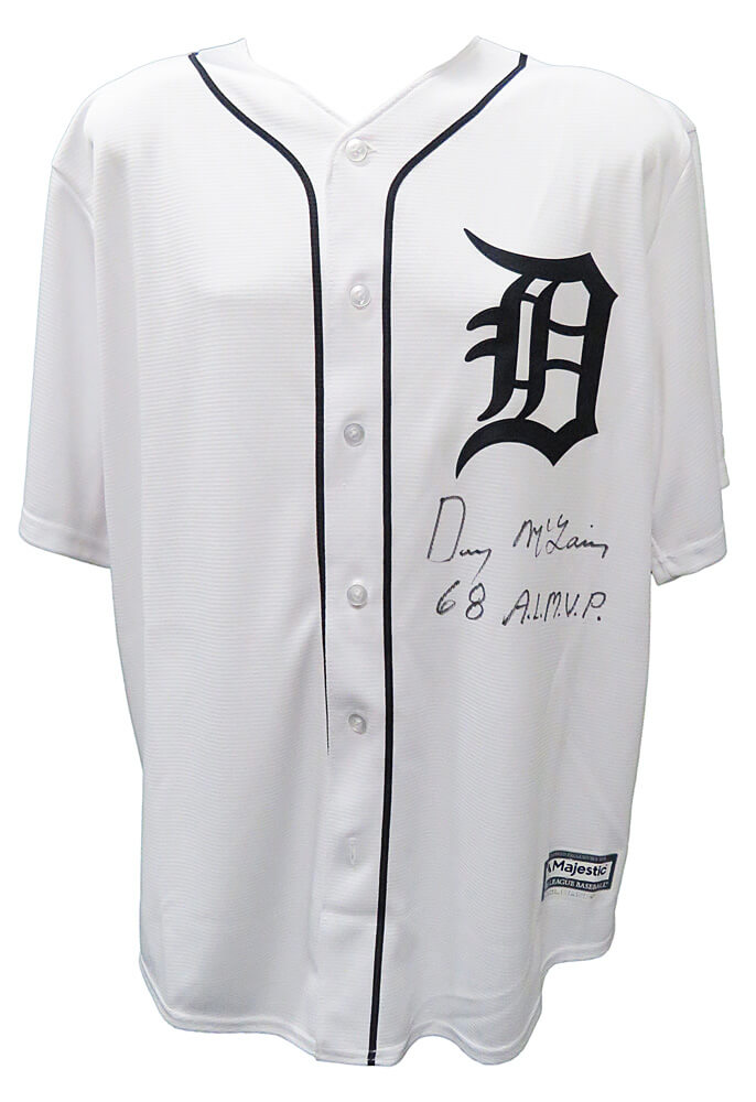Denny McLain Signed Detroit Tigers White Majestic Replica Baseball Jersey w/68 AL MVP - MCLJRY100 - Denny McLain Signed Detroit Tigers White Majestic Replica Baseball Jersey w/68 AL MVP product image