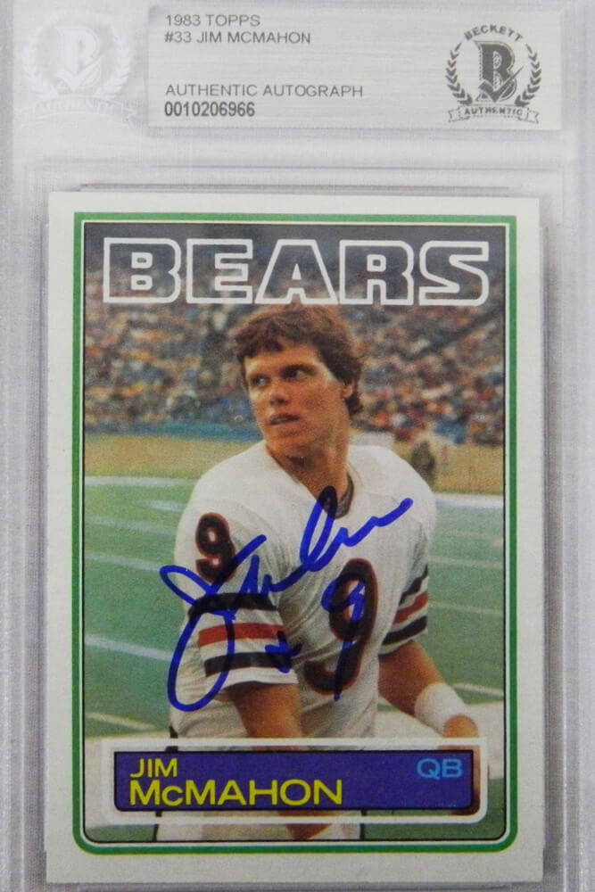 Jim McMahon Signed Chicago Bears 1983 Topps Rookie Football Trading Card #33 (Beckett Encapsulated) - MCMCAR302 - Jim McMahon Signed Chicago Bears 1983 Topps Rookie Football Trading Card #33 (Beckett Encapsulated) product image