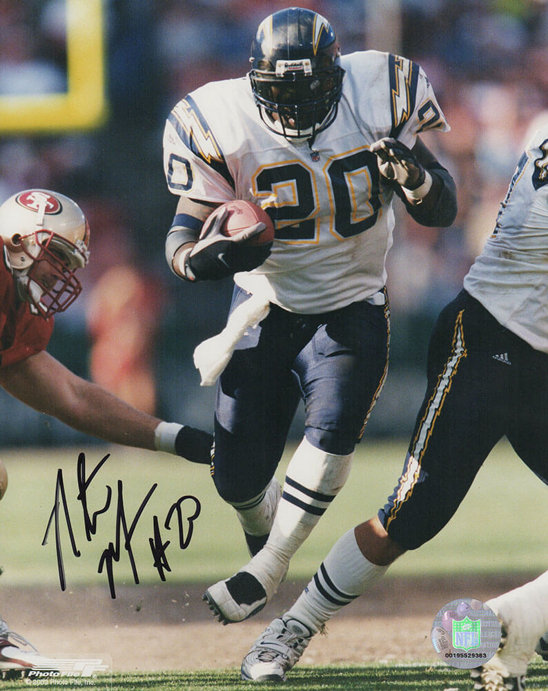 Natrone Means Signed Chargers White Jersey Action vs. 49ers 8x10 Photo - MEA08P301 - Natrone Means Signed Chargers White Jersey Action vs. 49ers 8x10 Photo product image
