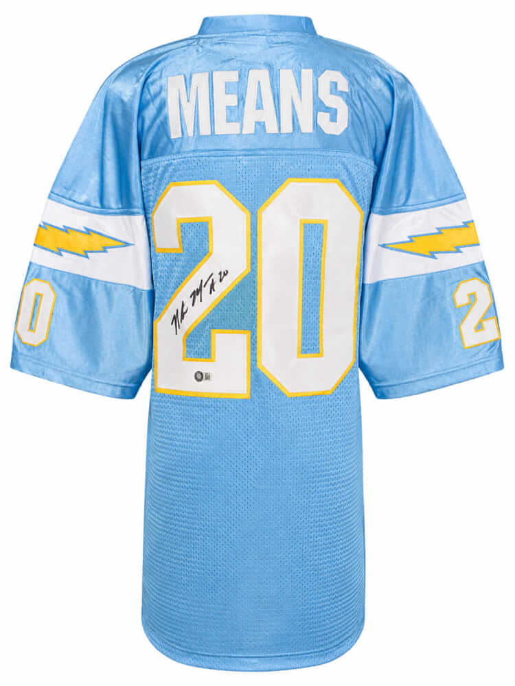 Natrone Means Signed Light Blue Custom Football Jersey - MEAJRY302 - Natrone Means Signed Light Blue Custom Football Jersey product image