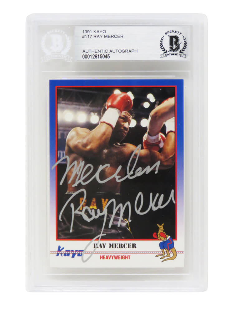Ray Mercer Signed 1991 Kayo Boxing Trading Card #117 w/Merciless - (Beckett Encapsulated) - MERCAR506 - Ray Mercer Signed 1991 Kayo Boxing Trading Card #117 w/Merciless - (Beckett Encapsulated) product image