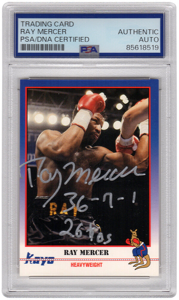 Ray Mercer Signed 1991 Kayo Boxing Trading Card #117 w/36-7-1, 26 KO's - (PSA Encapsulated) - MERCAR514 - Ray Mercer Signed 1991 Kayo Boxing Trading Card #117 w/36-7-1, 26 KO's - (PSA Encapsulated) product image