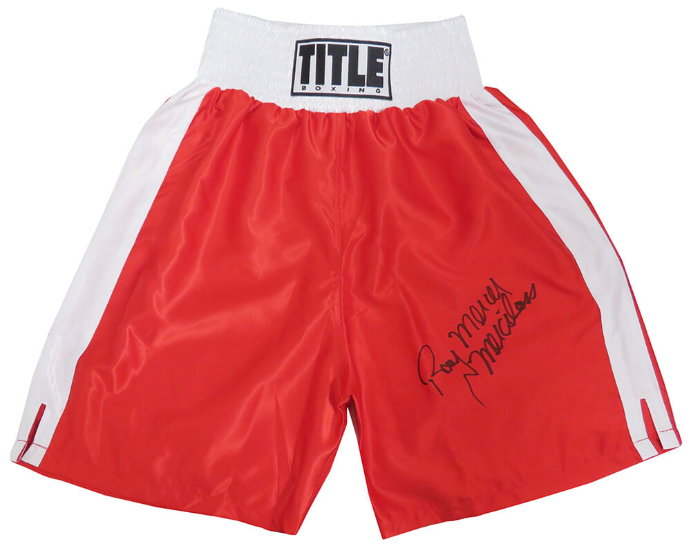 Ray Mercer Signed Title Red With White Trim Boxing Trunks w/Merciless - MERTRU504 - Ray Mercer Signed Title Red With White Trim Boxing Trunks w/Merciless product image