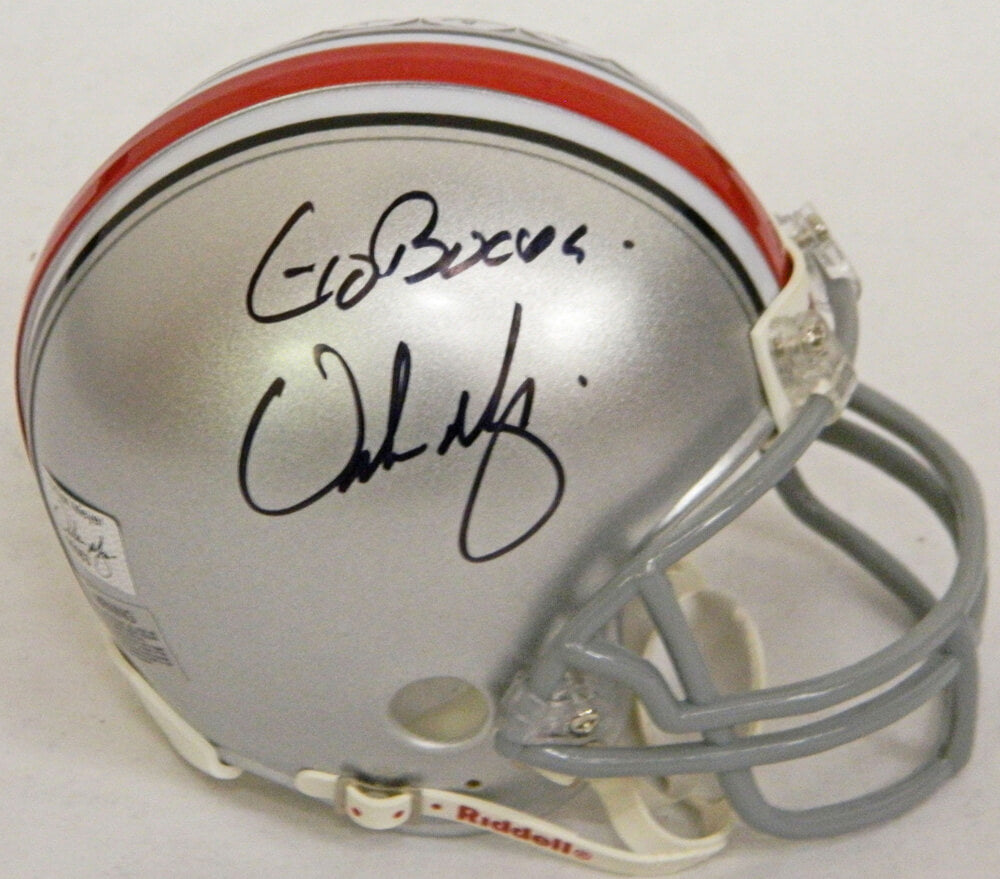 Urban Meyer Signed Ohio State Riddell Replica Mini Helmet w/Go Bucks! - MEYMIN300 - Urban Meyer Signed Ohio State Riddell Replica Mini Helmet w/Go Bucks! product image
