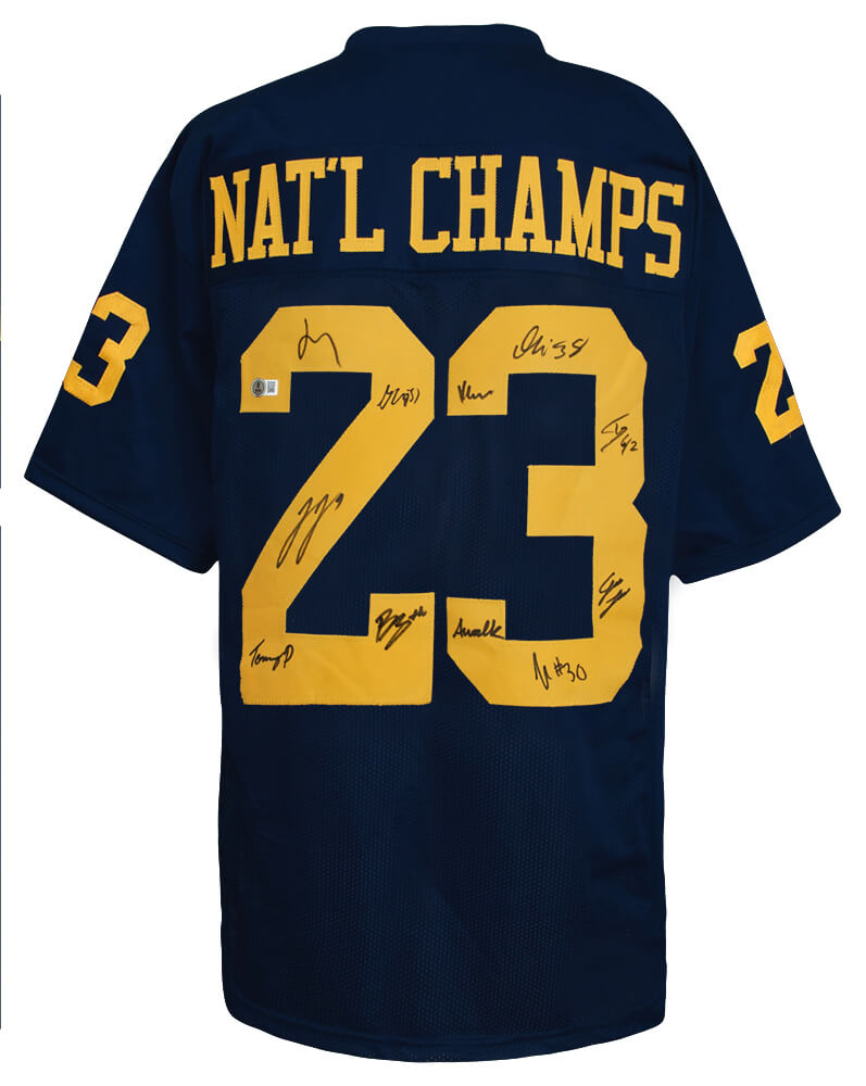 2023 Michigan Team Signed Navy Custom Jersey (J.J. (JJ) McCarthy + 10 Sigs) - (Beckett) - MICJRY300 - 2023 Michigan Team Signed Navy Custom Jersey (J.J. (JJ) McCarthy + 10 Sigs) - (Beckett) product image