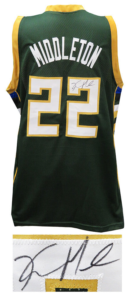 Khris Middleton Signed Green Custom Basketball Jersey - MIDJRY200 - Khris Middleton Signed Green Custom Basketball Jersey product image