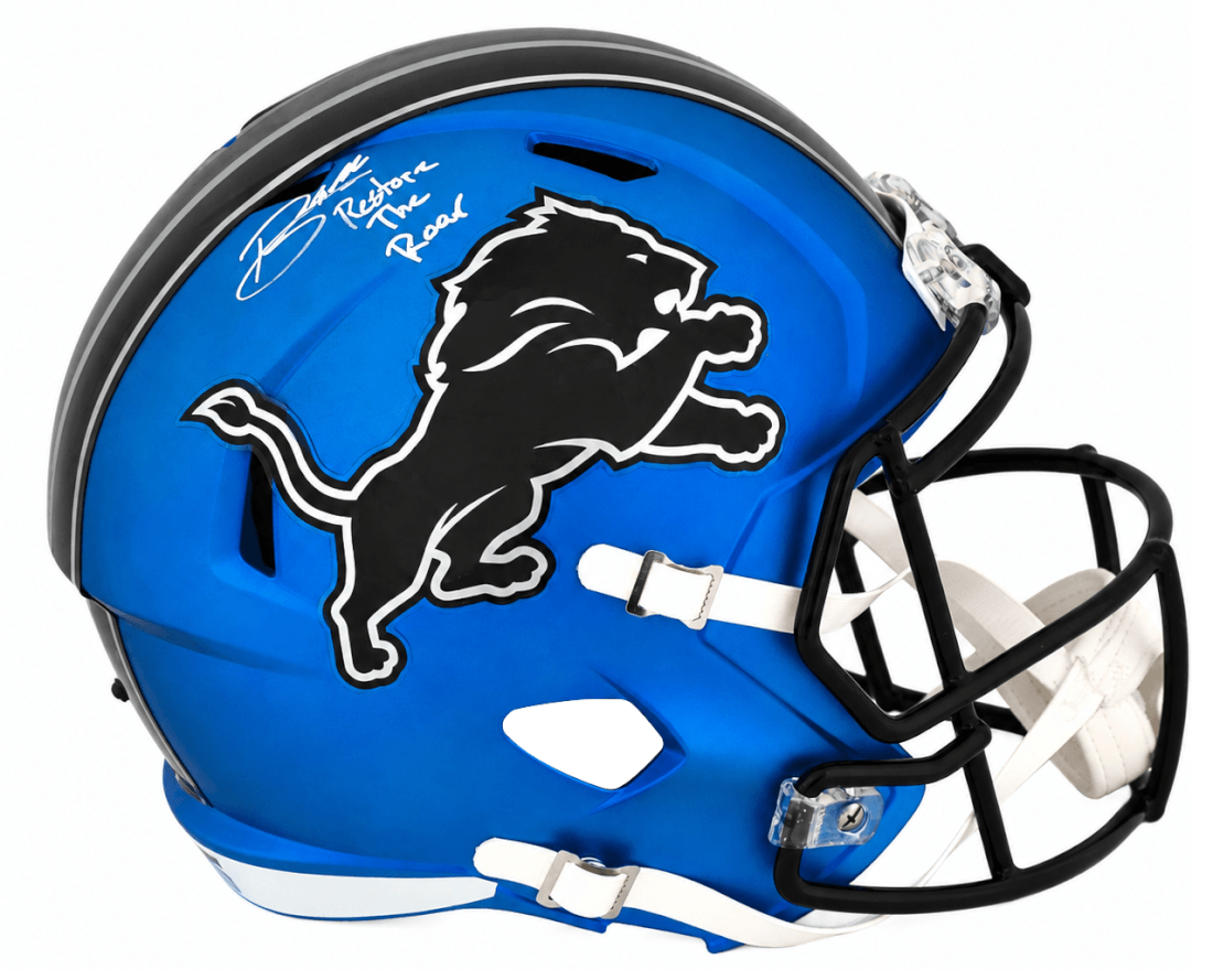 Blake Miller Signed Detroit Lions 2024 Alternate Blue Riddell Full Size Speed Replica Helmet w/Restore the Roar - MILREP301 - Blake Miller Signed Detroit Lions 2024 Alternate Blue Riddell Full Size Speed Replica Helmet w/Restore the Roar product image