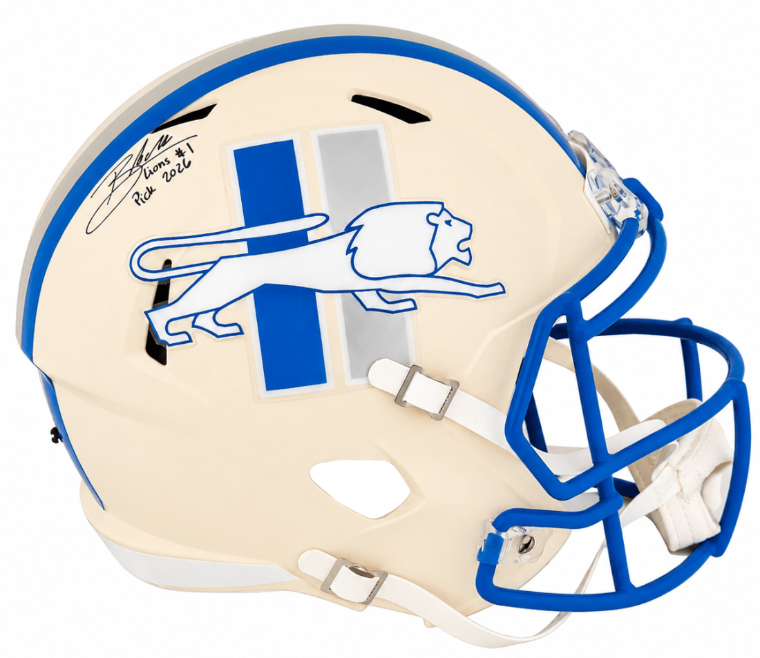 Blake Miller Signed Detroit Lions RETRO Riddell Full Size Speed Replica Helmet w/Lions #1 Pick 2026 - MILREP302 - Blake Miller Signed Detroit Lions RETRO Riddell Full Size Speed Replica Helmet w/Lions #1 Pick 2026 product image