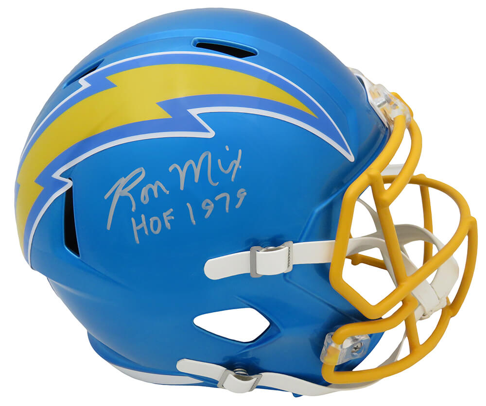 Ron Mix Signed Chargers FLASH Riddell Full Size Speed Replica Helmet w/HOF 1979 - MIXREP311 - Ron Mix Signed Chargers FLASH Riddell Full Size Speed Replica Helmet w/HOF 1979 product image
