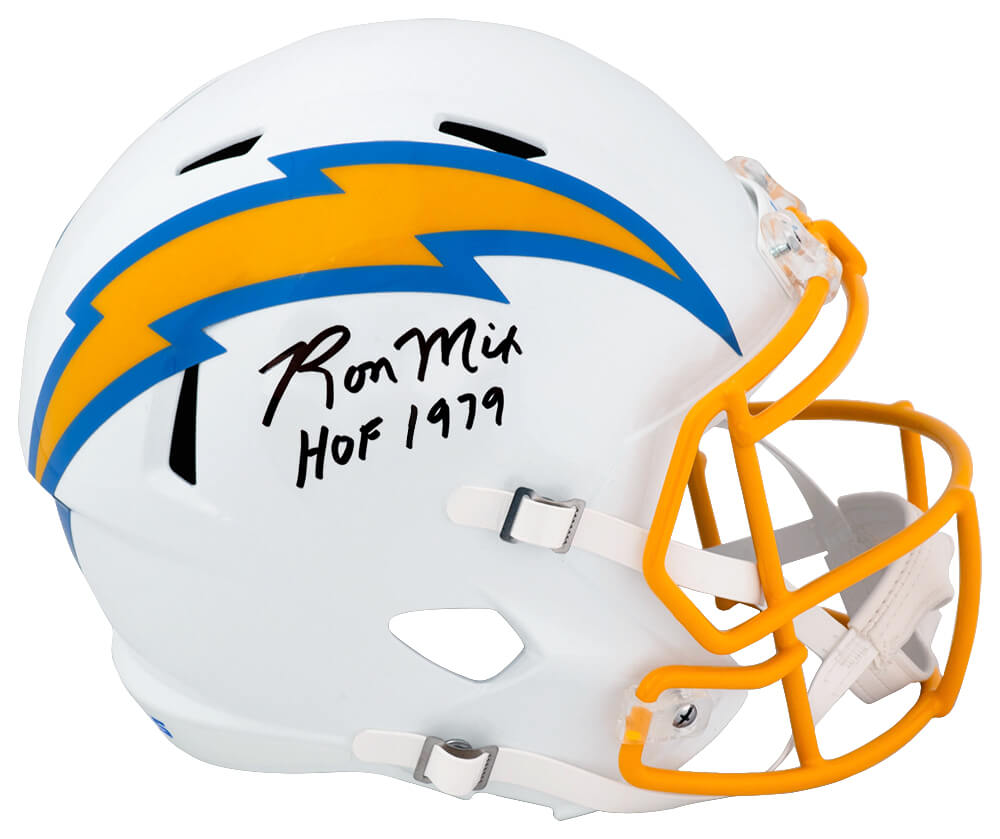 Ron Mix Signed Chargers White Riddell Full Size Speed Replica Helmet w/HOF 1979 - MIXREP312 - Ron Mix Signed Chargers White Riddell Full Size Speed Replica Helmet w/HOF 1979 product image