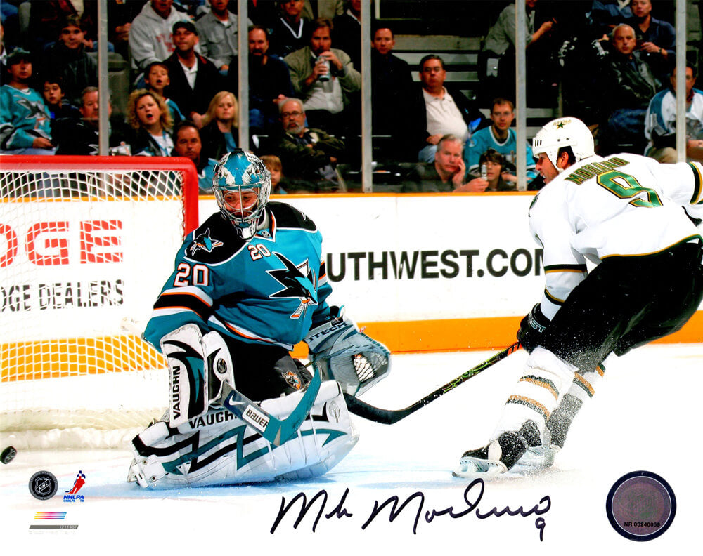 Mike Modano Signed Dallas Stars Goal vs Sharks 8x10 Photo - MOD08P405 - Mike Modano Signed Dallas Stars Goal vs Sharks 8x10 Photo product image