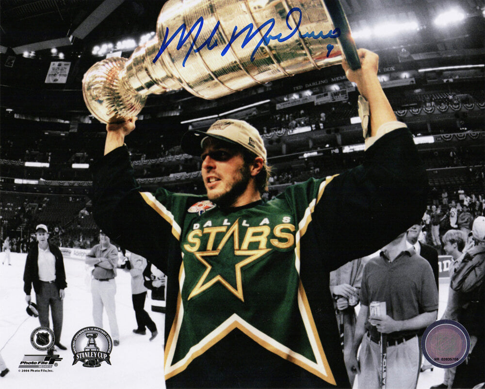 Mike Modano Signed Dallas Stars Holding 1999 Stanley Cup 8x10 Photo (In Blue Ink) - MOD08P411 - Mike Modano Signed Dallas Stars Holding 1999 Stanley Cup 8x10 Photo (In Blue Ink) product image