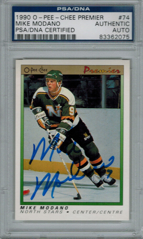 Mike Modano Signed Minnesota North Stars 1990 O-Pee-Chee Premier Rookie Card #74 PSA/DNA - MODCAR400 - Mike Modano Signed Minnesota North Stars 1990 O-Pee-Chee Premier Rookie Card #74 PSA/DNA product image