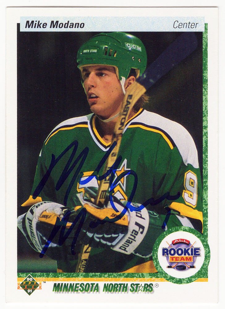 Mike Modano Signed Minnesota North Stars 1990-91 Upper Deck Hockey Rookie Card #346 - MODCAR401 - Mike Modano Signed Minnesota North Stars 1990-91 Upper Deck Hockey Rookie Card #346 product image