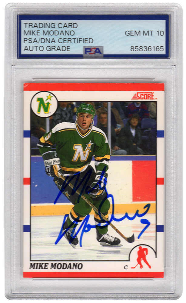 Mike Modano Signed Minnesota North Stars 1990-91 Score Hockey Rookie Card #120 - (PSA Encapsulated - Auto Grade 10) - MODCAR403 - Mike Modano Signed Minnesota North Stars 1990-91 Score Hockey Rookie Card #120 - (PSA Encapsulated - Auto Grade 10) product image