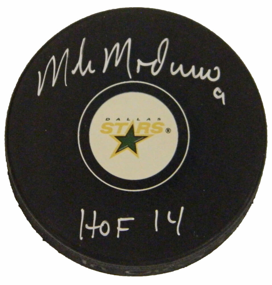 Mike Modano Signed Dallas Stars Logo Hockey Puck w/HOF 14 - MODPUC401 - Mike Modano Signed Dallas Stars Logo Hockey Puck w/HOF 14 product image