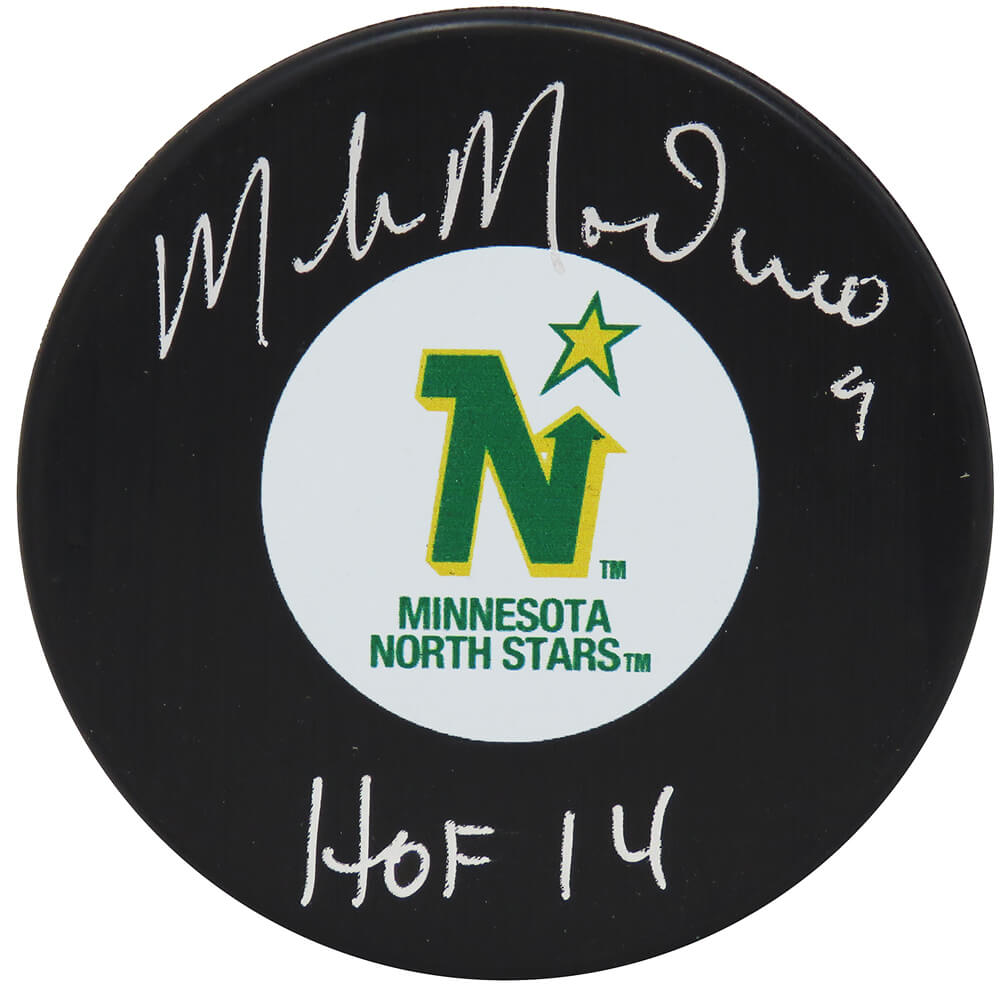Mike Modano Signed Minnesota North Stars Logo Hockey Puck w/HOF'14 - MODPUC406 - Mike Modano Signed Minnesota North Stars Logo Hockey Puck w/HOF'14 product image