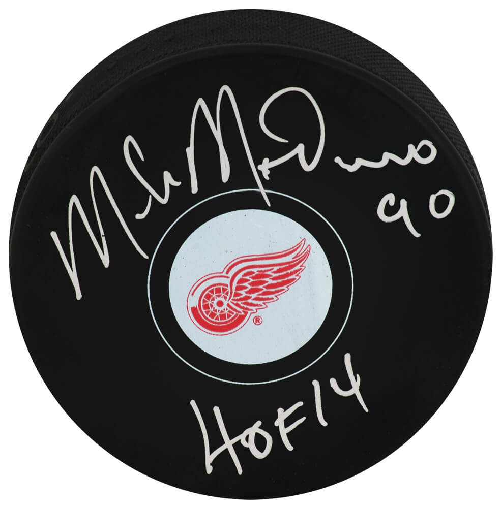 Mike Modano Signed Detroit Red Wings Logo Hockey Puck w/HOF'14 - MODPUC408 - Mike Modano Signed Detroit Red Wings Logo Hockey Puck w/HOF'14 product image