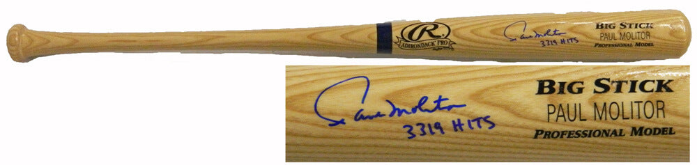 Paul Molitor Signed Big Stick Name-Engraved Blonde Bat w/3,319 Hits - MOLBAT100 - Paul Molitor Signed Big Stick Name-Engraved Blonde Bat w/3,319 Hits product image