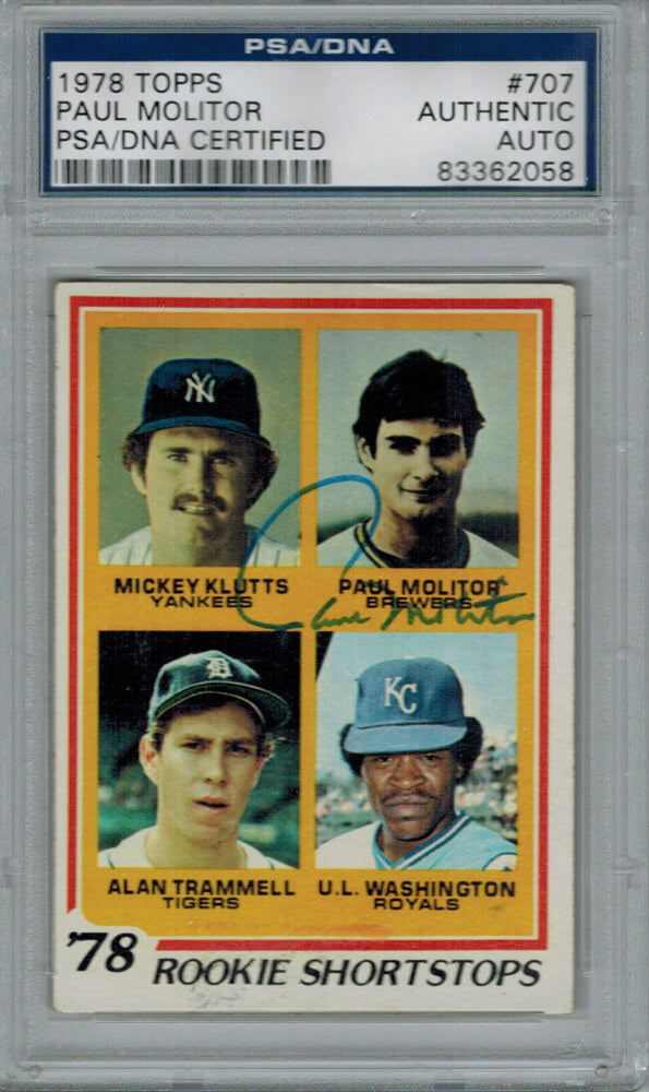 Paul Molitor Signed Milwaukee Brewers 1978 Topps Rookie Card #707 PSA/DNA - MOLCAR100 - Paul Molitor Signed Milwaukee Brewers 1978 Topps Rookie Card #707 PSA/DNA product image